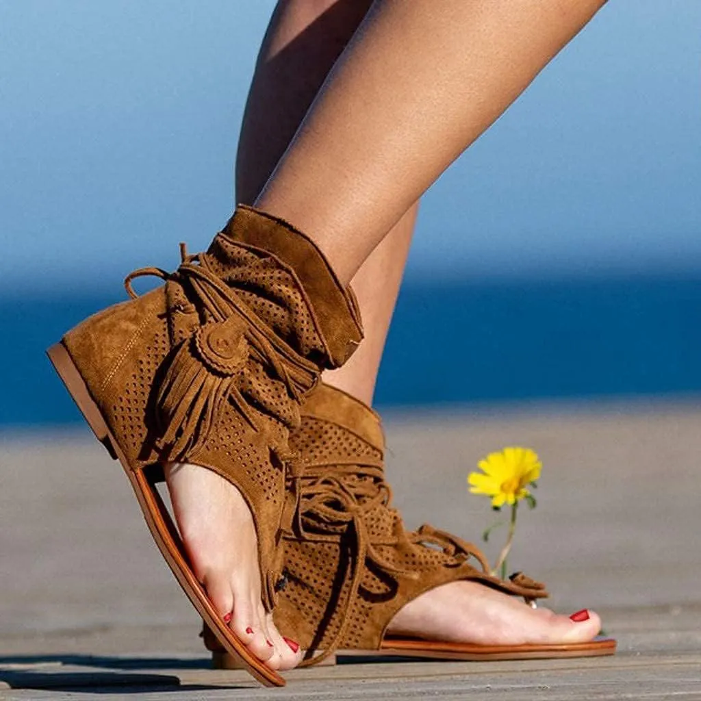 Flip Flops Sandals Fringes Thong Flats Shoes For Women Suede Tassels Womens Retro Casual Tassel Sandals