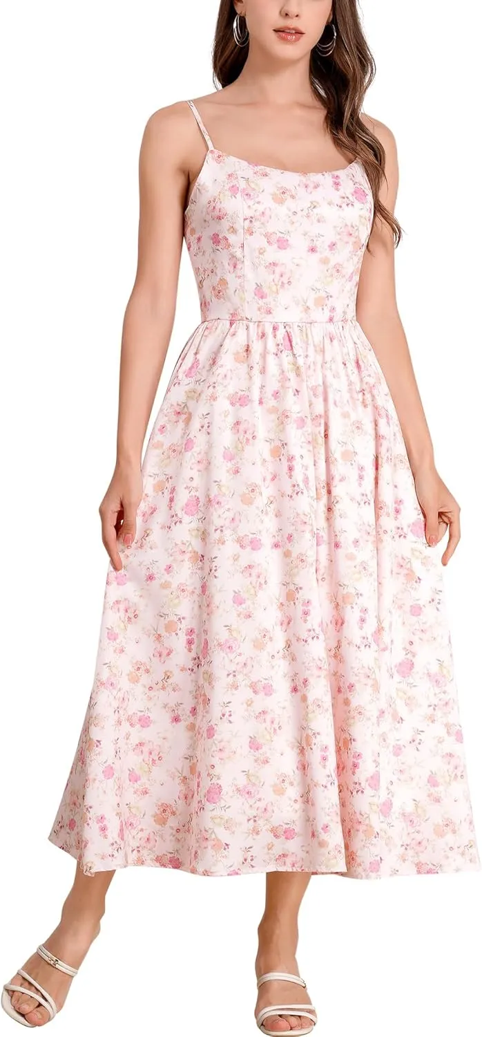 Floral Corset Dress Solid Long Dress Low Cut Dress Open Back Summer Dress