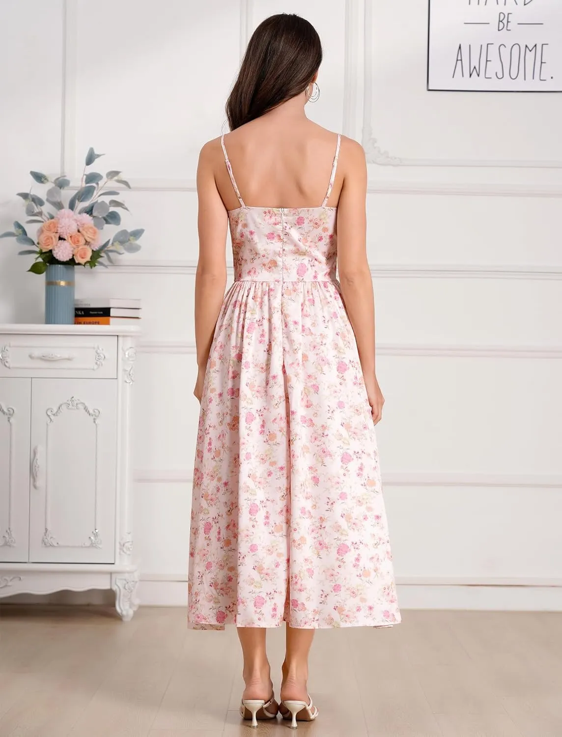 Floral Corset Dress Solid Long Dress Low Cut Dress Open Back Summer Dress