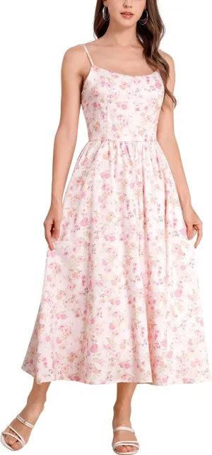 Floral Corset Dress Solid Long Dress Low Cut Dress Open Back Summer Dress