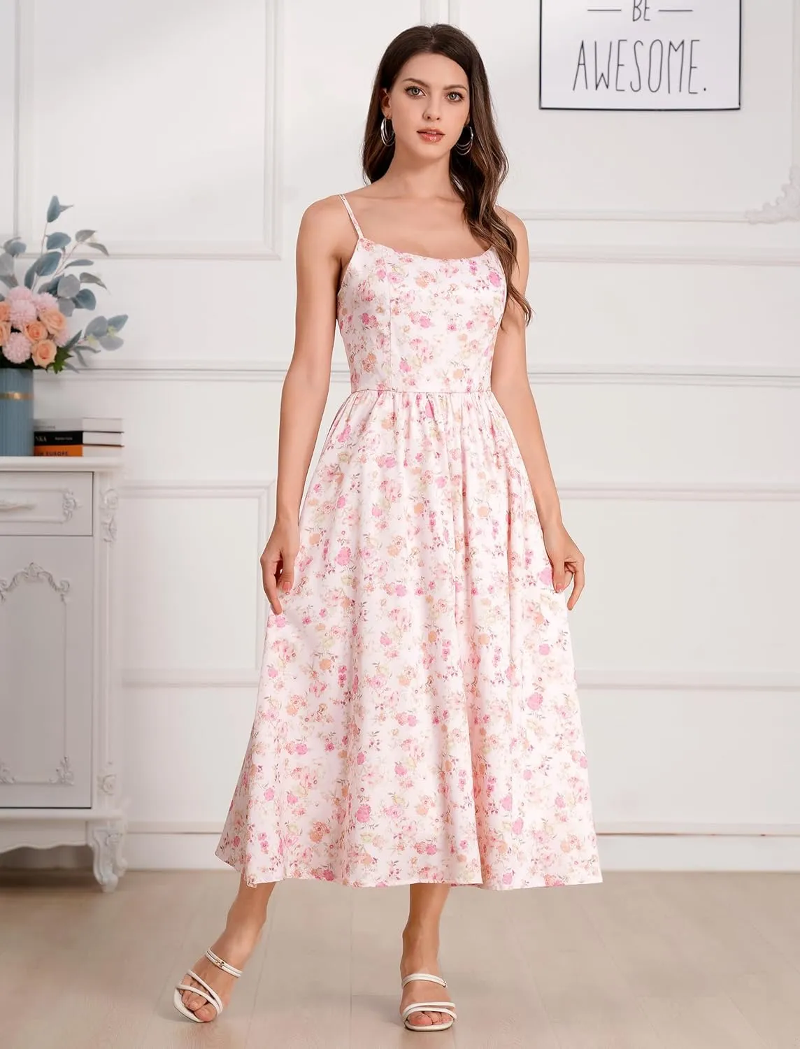 Floral Corset Dress Solid Long Dress Low Cut Dress Open Back Summer Dress