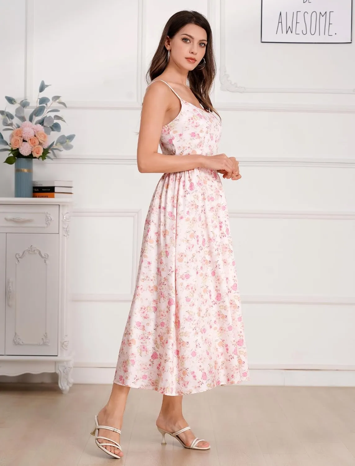 Floral Corset Dress Solid Long Dress Low Cut Dress Open Back Summer Dress