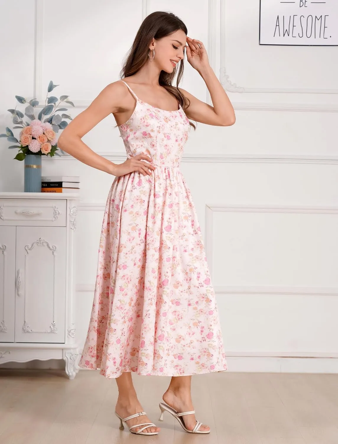 Floral Corset Dress Solid Long Dress Low Cut Dress Open Back Summer Dress