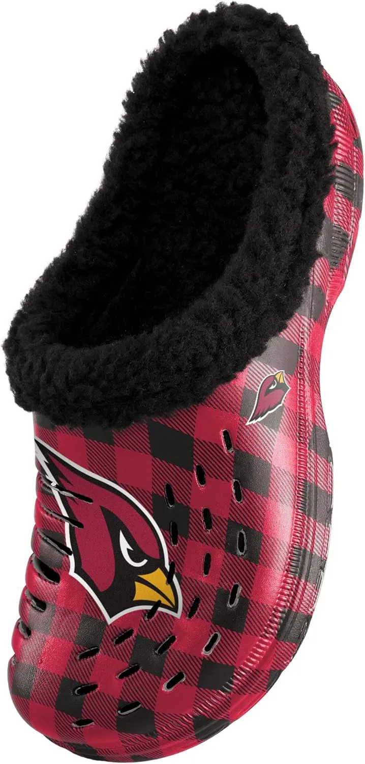 FOCO Men's NFL Team Logo Sherpa Lined Buffalo Check Shoes Slipper Clogs