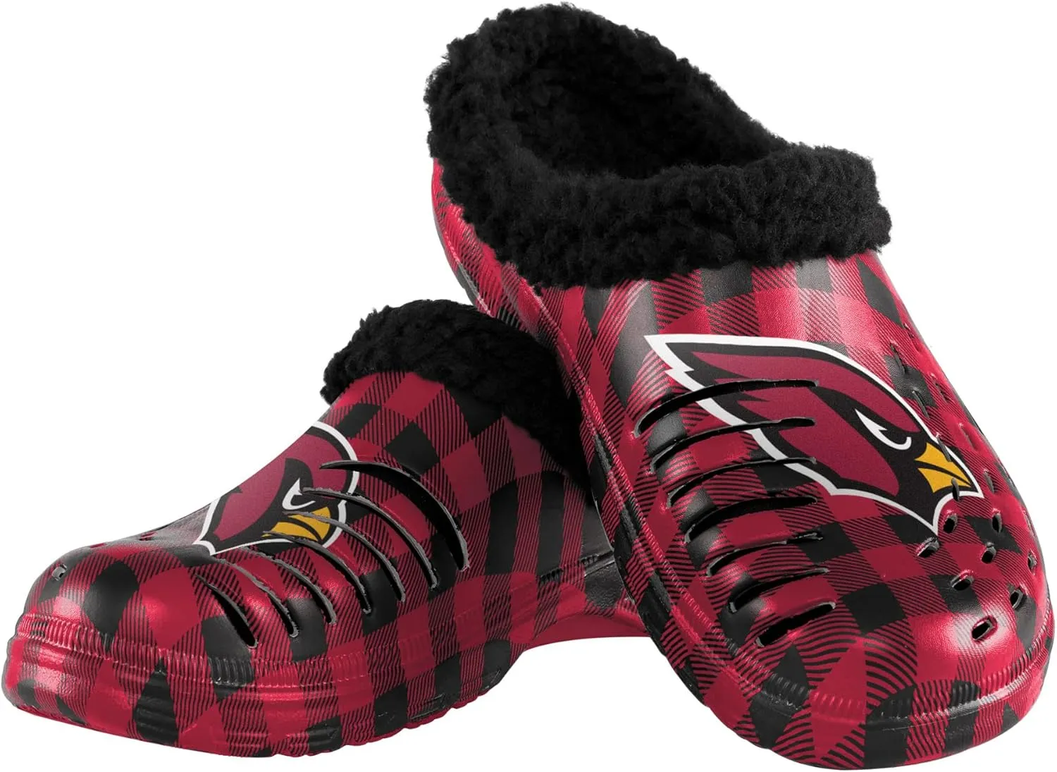 FOCO Men's NFL Team Logo Sherpa Lined Buffalo Check Shoes Slipper Clogs