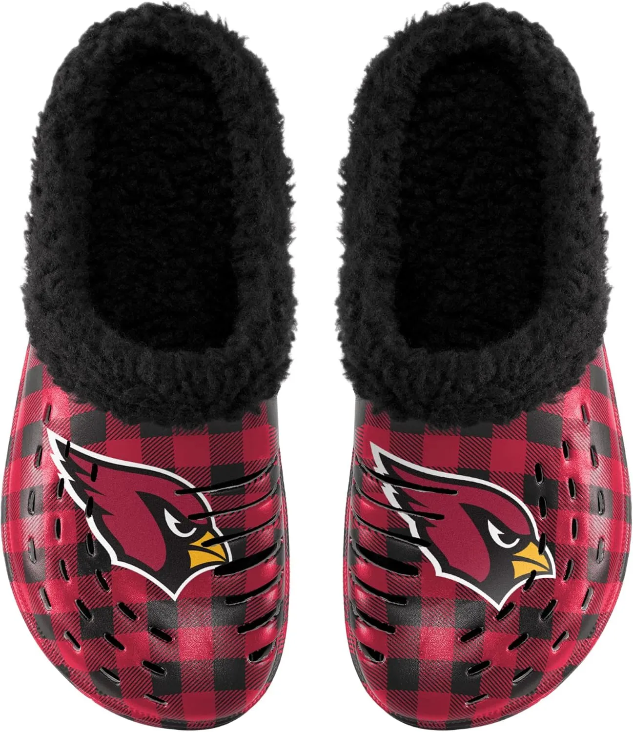 FOCO Men's NFL Team Logo Sherpa Lined Buffalo Check Shoes Slipper Clogs