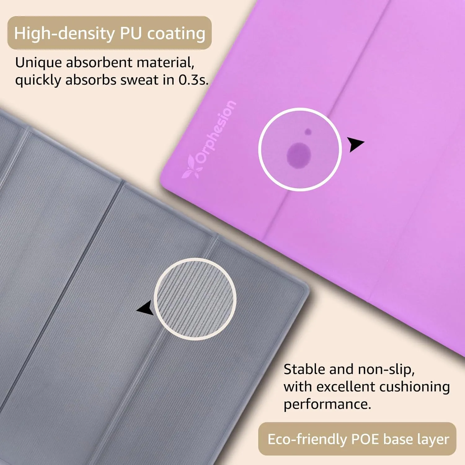 Foldable Yoga Mat Lightweight Packable Travel Mat Non slip Folding Exercise Mat Easy to Store Pilates Workout Mat 0.24"(6mm) with Carrying Strap