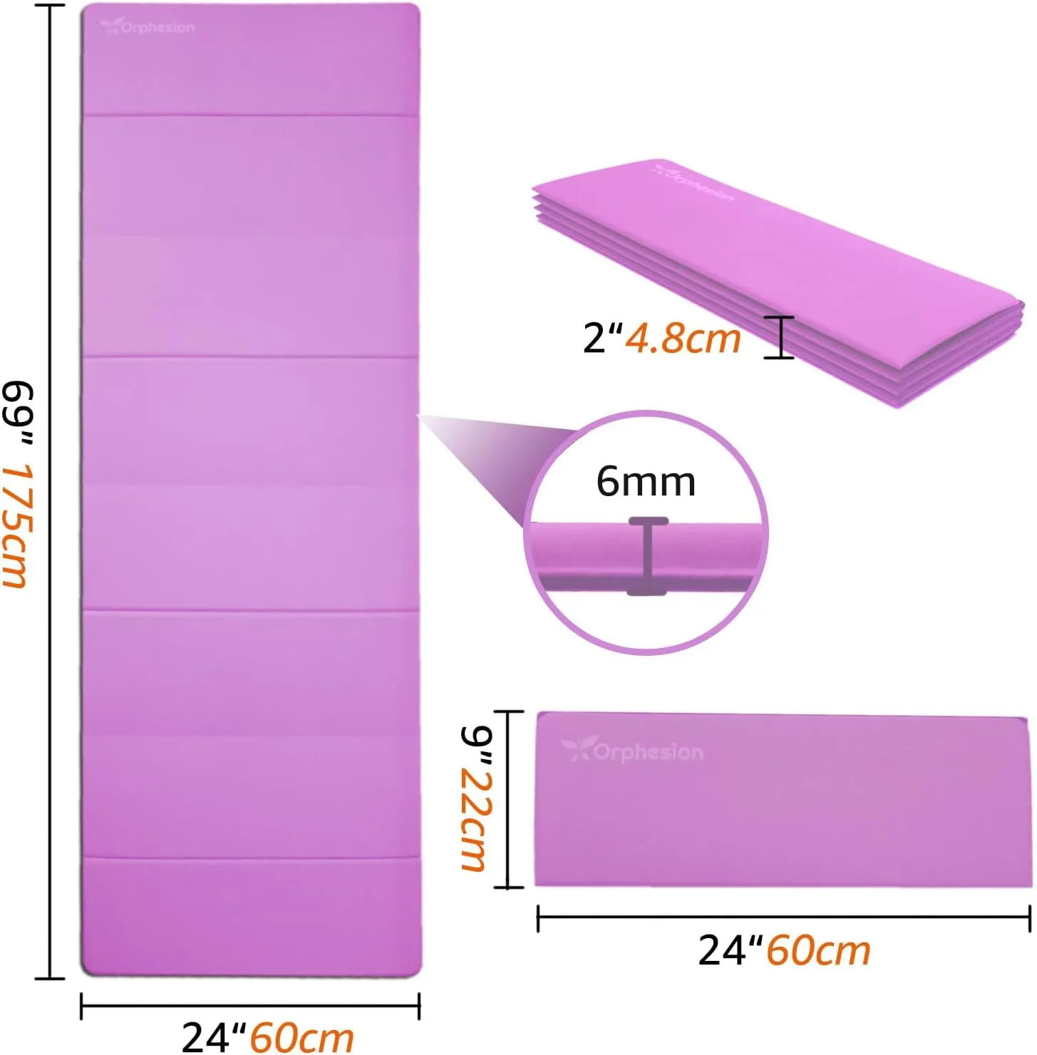 Foldable Yoga Mat Lightweight Packable Travel Mat Non slip Folding Exercise Mat Easy to Store Pilates Workout Mat 0.24"(6mm) with Carrying Strap