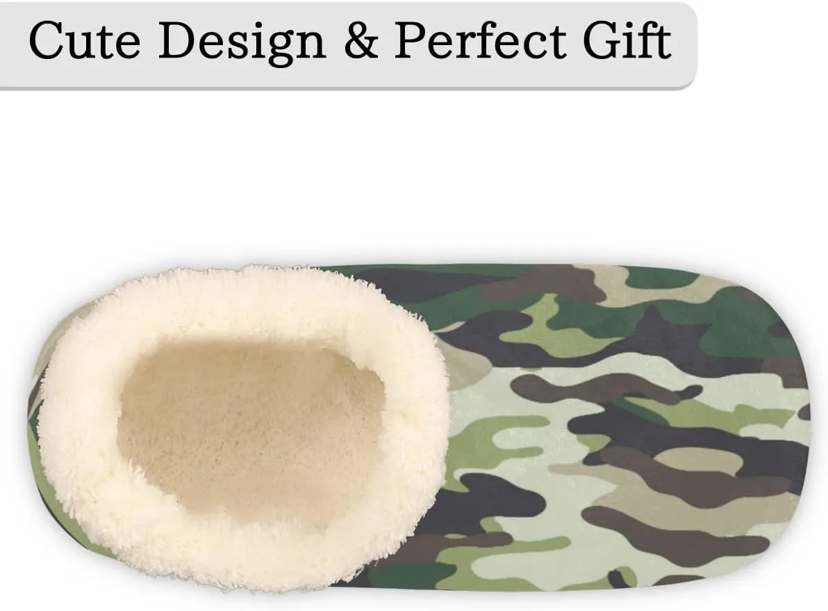 Forest Camo Women Closed Back House Slippers, Hunter Camouflage Pattern Womens Mens Winter Indoor Slippers, Soft Cozy Warm Fuzzy Memory Foam Anti-Slip Slippers