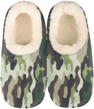Forest Camo Women Closed Back House Slippers, Hunter Camouflage Pattern Womens Mens Winter Indoor Slippers, Soft Cozy Warm Fuzzy Memory Foam Anti-Slip Slippers