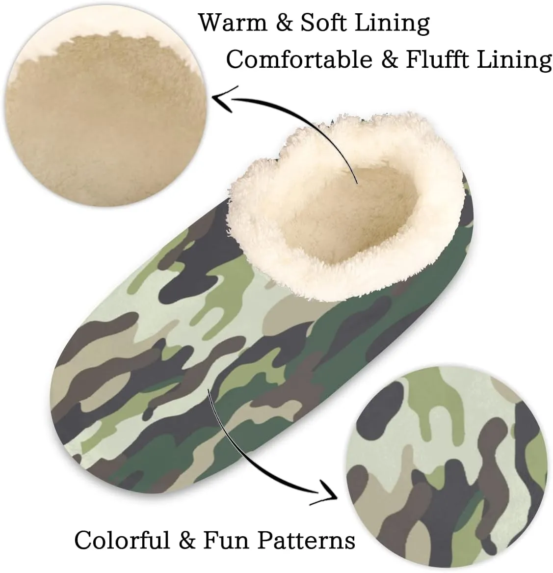 Forest Camo Women Closed Back House Slippers, Hunter Camouflage Pattern Womens Mens Winter Indoor Slippers, Soft Cozy Warm Fuzzy Memory Foam Anti-Slip Slippers