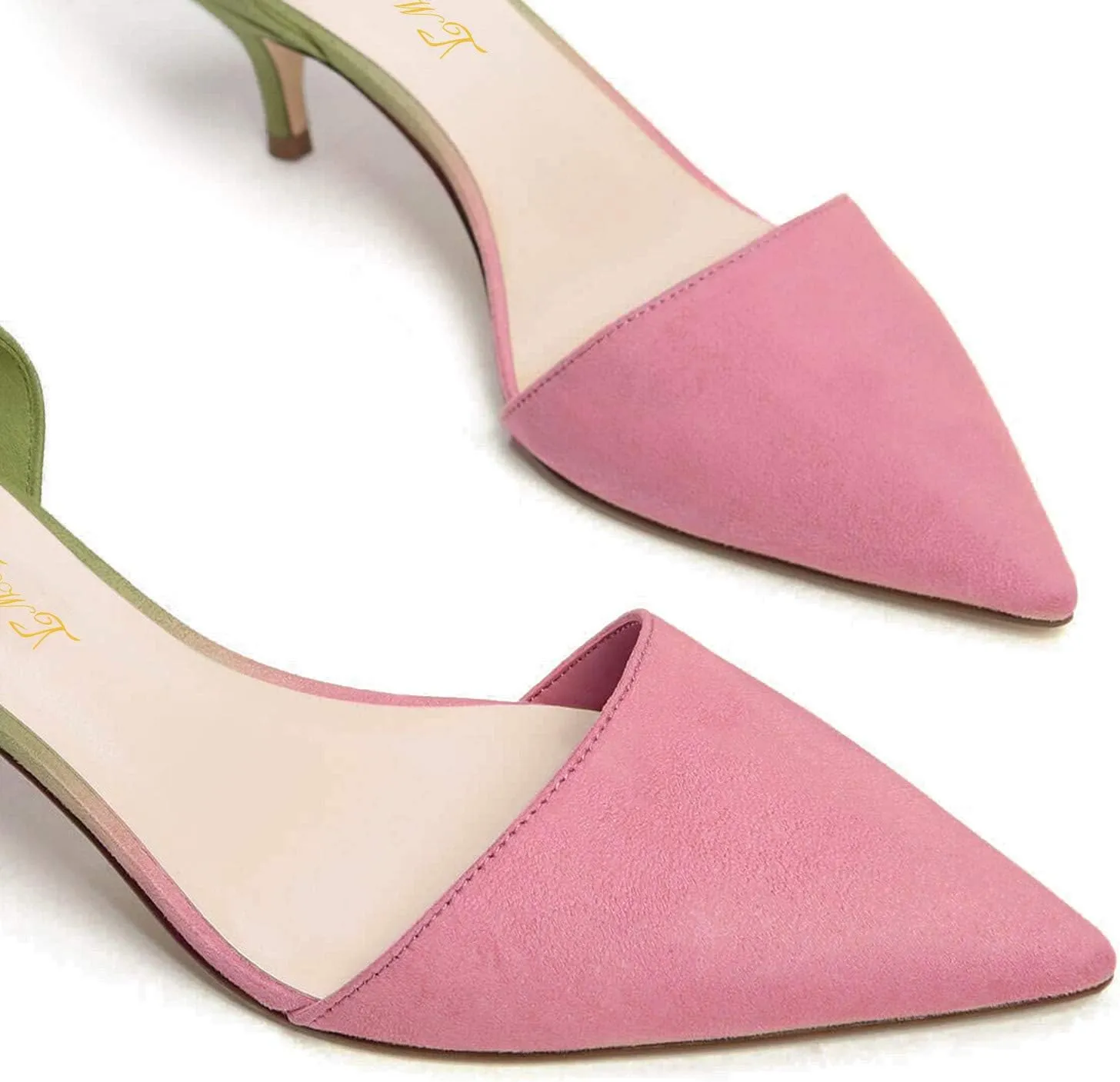 FOWT Women Closed Pointed Toe Kitten Heel Pumps Slip On Two Toned D'Orsay Low Stiletto Sandals Ladies Chic Shoes for Dress Office Party 4-16 M US