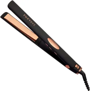 FoxyBae Trés Sleek Titanium Flat Iron Hair Straightener - Frizz-Free, Shinier & Smoother Locks - Dual Voltage Styling Tools - w/LCD Display, Temperature Control, Auto Shut-Off 1" [Black Rose-Gold]