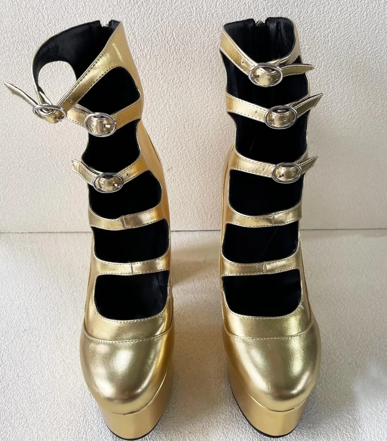 Frankie Hsu Lolita Women's Large Size Buckle Strap Leopard Patent Leather Platform Chunky Block High Heels Ankle Heeled Sandal Boots Shoes