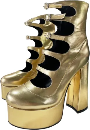 Frankie Hsu Lolita Women's Large Size Buckle Strap Leopard Patent Leather Platform Chunky Block High Heels Ankle Heeled Sandal Boots Shoes