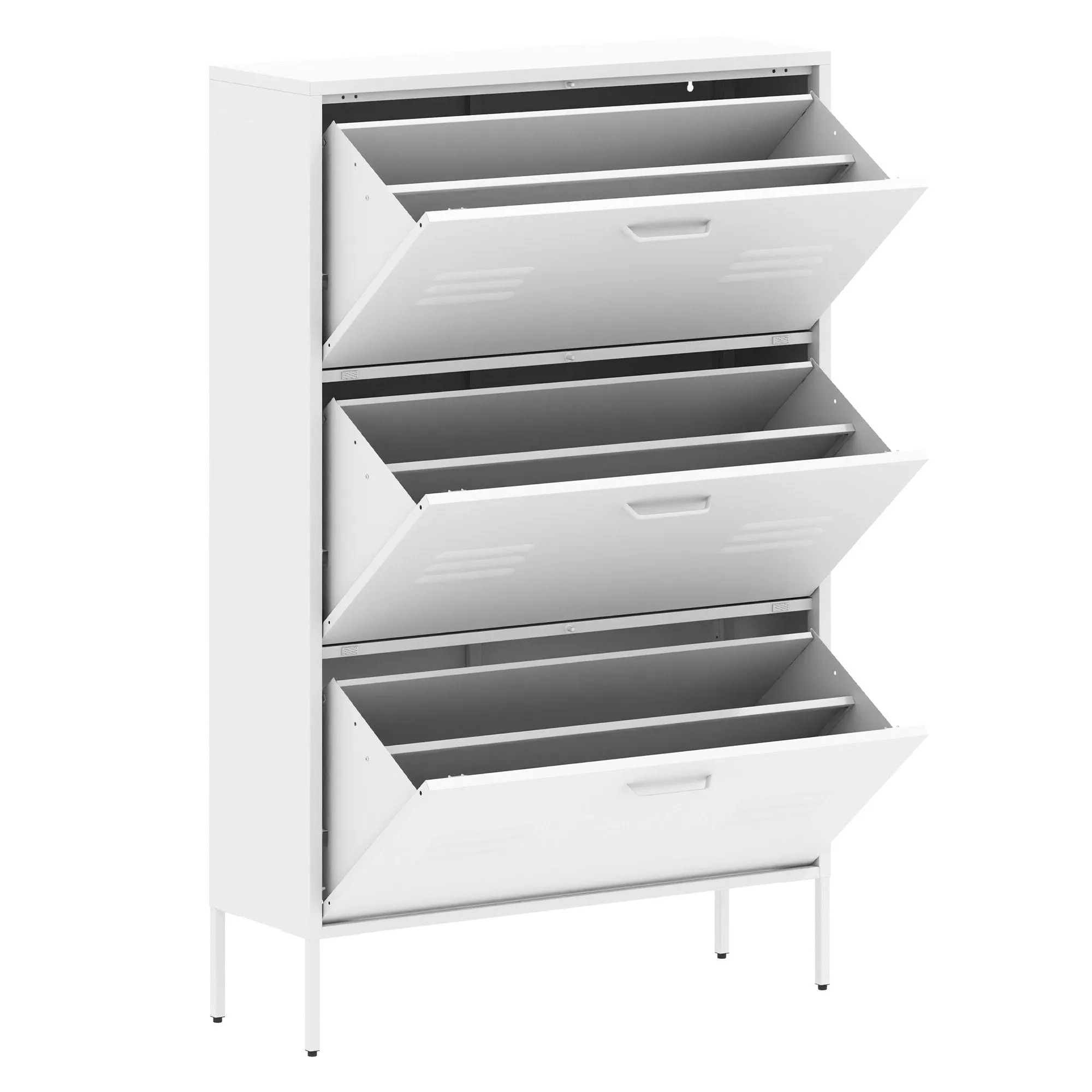Freestanding Shoe Storage Cabinet with 3 Flip Drawers and Metal Frame