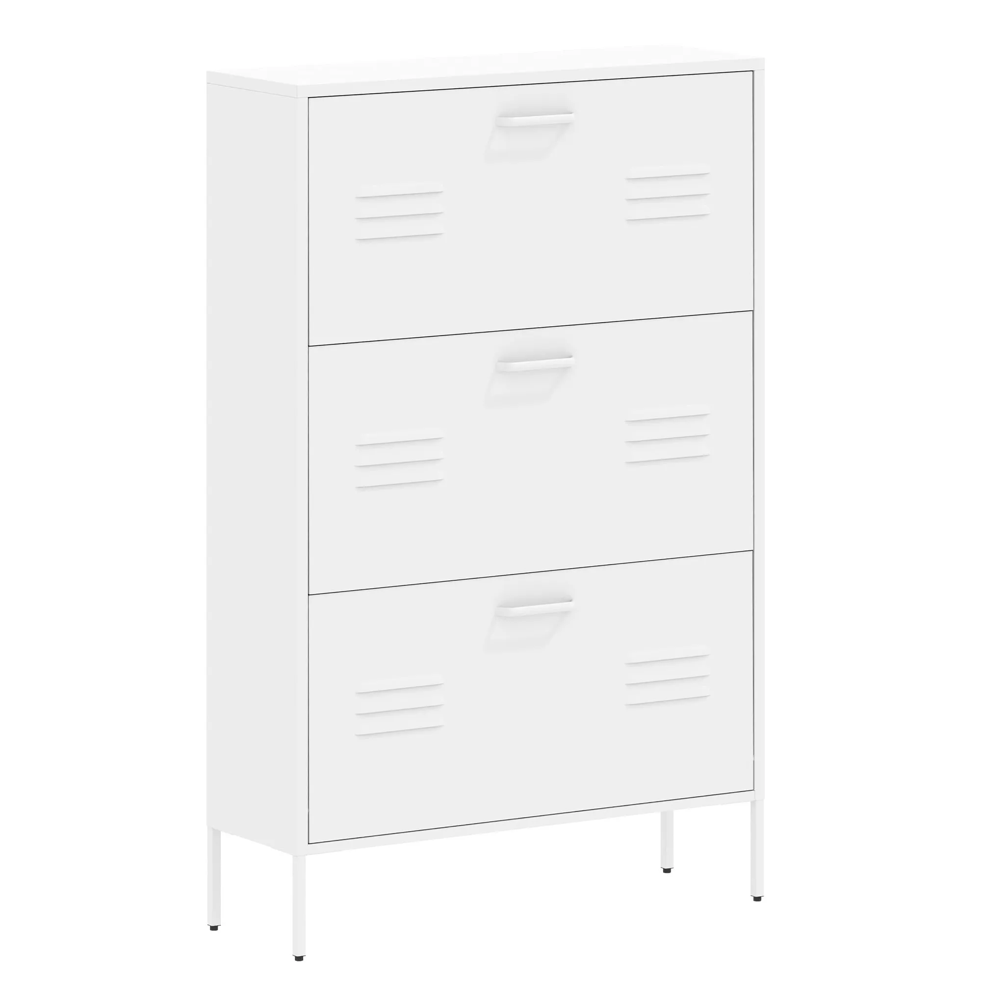 Freestanding Shoe Storage Cabinet with 3 Flip Drawers and Metal Frame