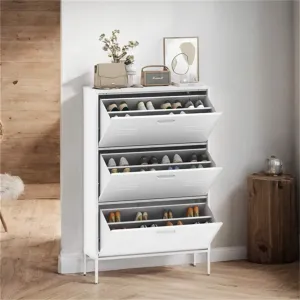 Freestanding Shoe Storage Cabinet with 3 Flip Drawers and Metal Frame