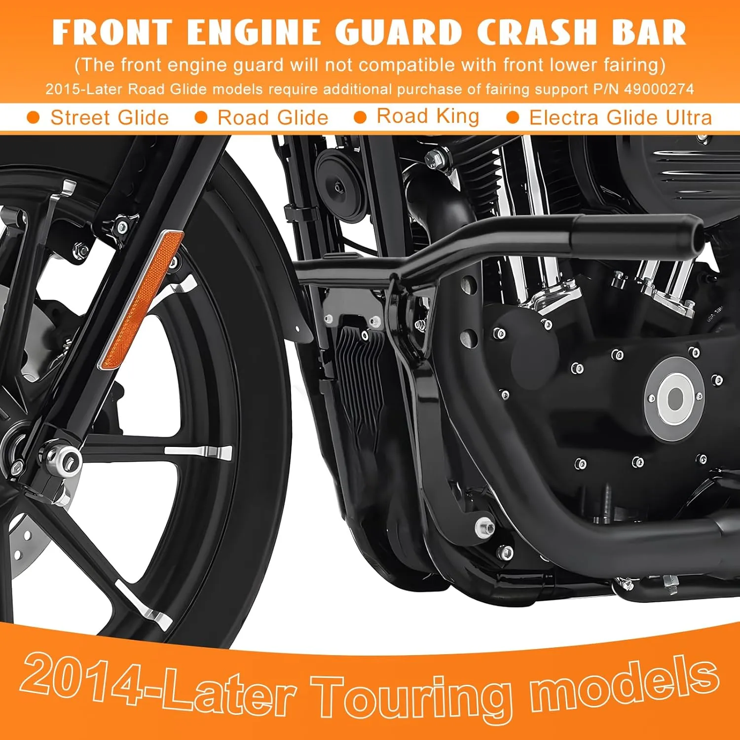 Front Engine Guard Highway Pegs Crash Bar Bumper Protector with Flat Washer Flat-Out Bar Fit for Harley Touring Street Glide Road King Electra Glide Ultra Limited 2014-2025