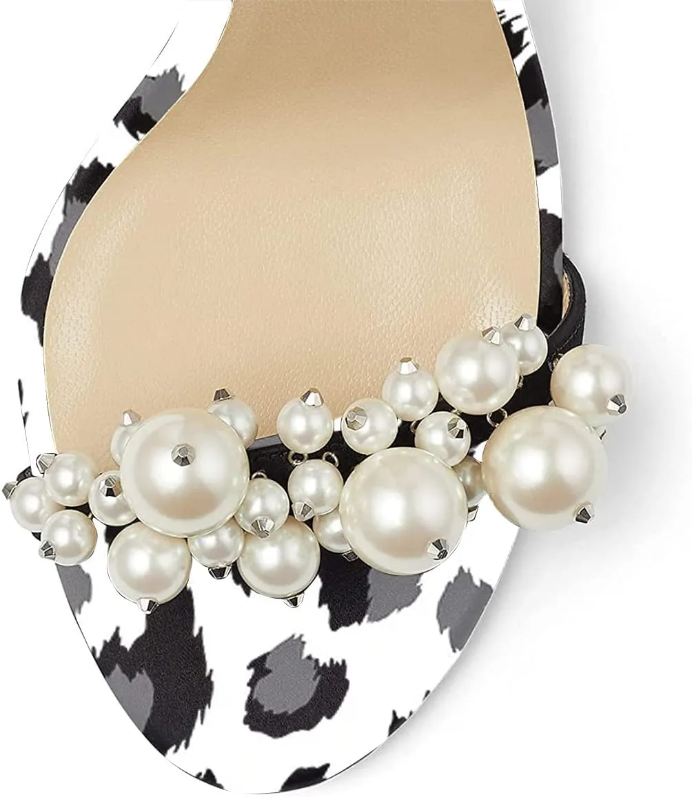 FSJ Women Fashion Dressy High Heel Stiletto Open Toe Pump Sandal Full Pearls Ankle Strap Back Zipper Party Wedding Shoes Size 4-15 US