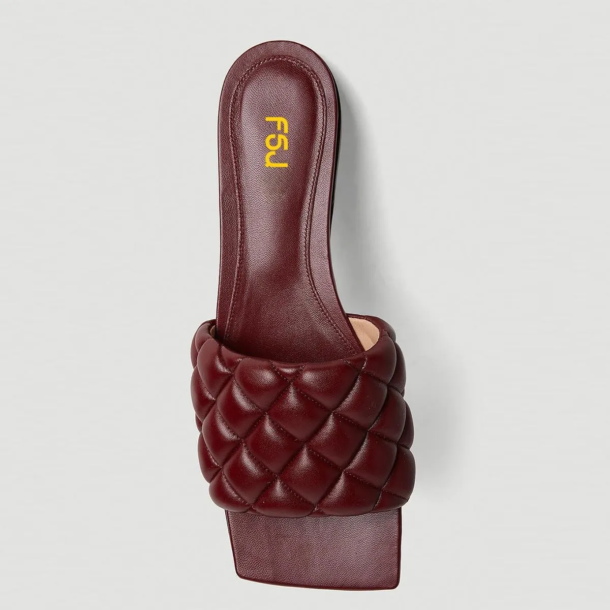 FSJ Women Fashion Open Square Toe Slide Sandals Slip on Slipper Flats Office Date Ladies Shoes