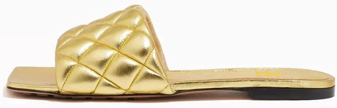 FSJ Women Fashion Open Square Toe Slide Sandals Slip on Slipper Flats Office Date Ladies Shoes