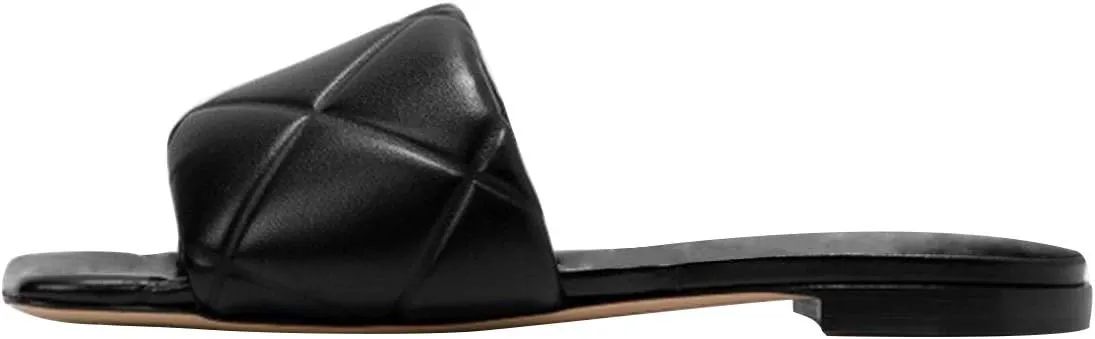 FSJ Women Fashion Open Square Toe Slide Sandals Slip on Slipper Flats Office Date Ladies Shoes