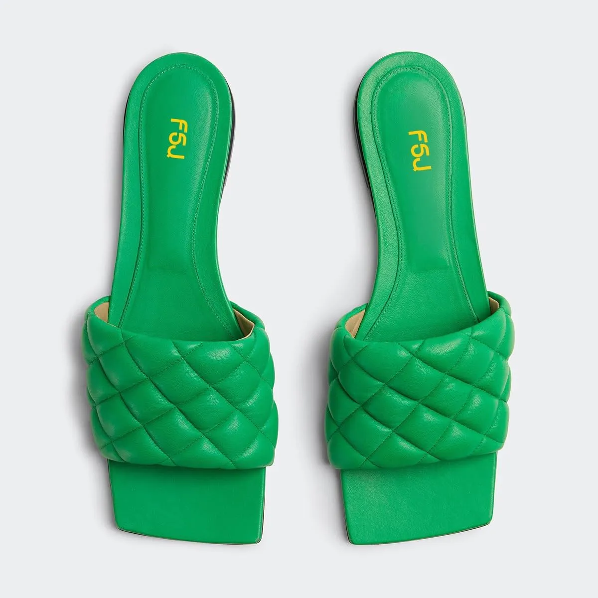 FSJ Women Fashion Open Square Toe Slide Sandals Slip on Slipper Flats Office Date Ladies Shoes