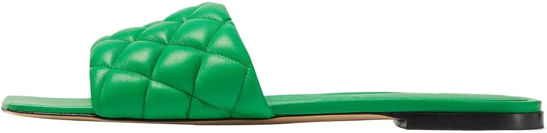FSJ Women Fashion Open Square Toe Slide Sandals Slip on Slipper Flats Office Date Ladies Shoes