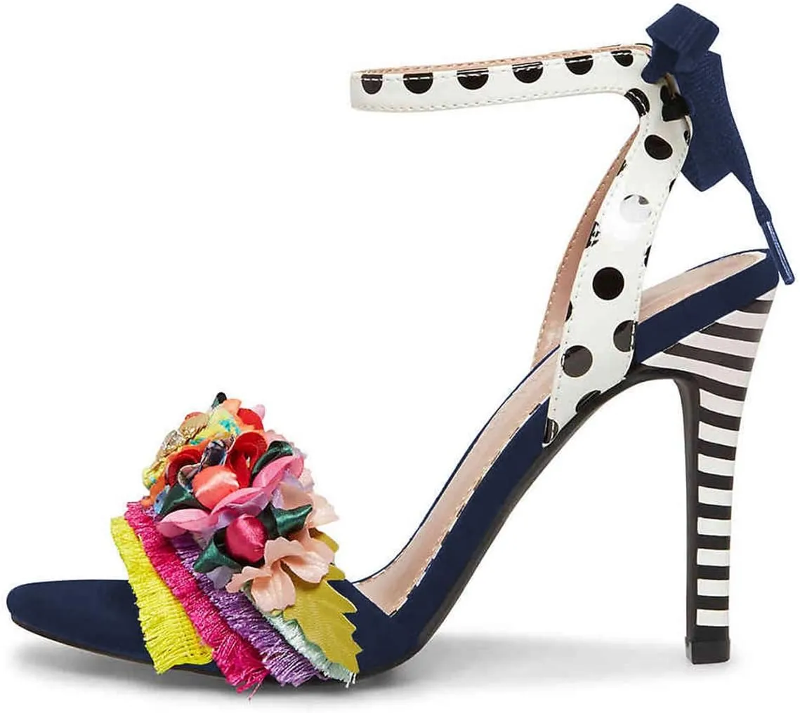 FSJ Women Floral Stiletto High Heel Sandal Ankle Strap Open Toe Pump D'Orsay Polka Dot Lace up Dress Party Summer Shoes Size 4-15 US