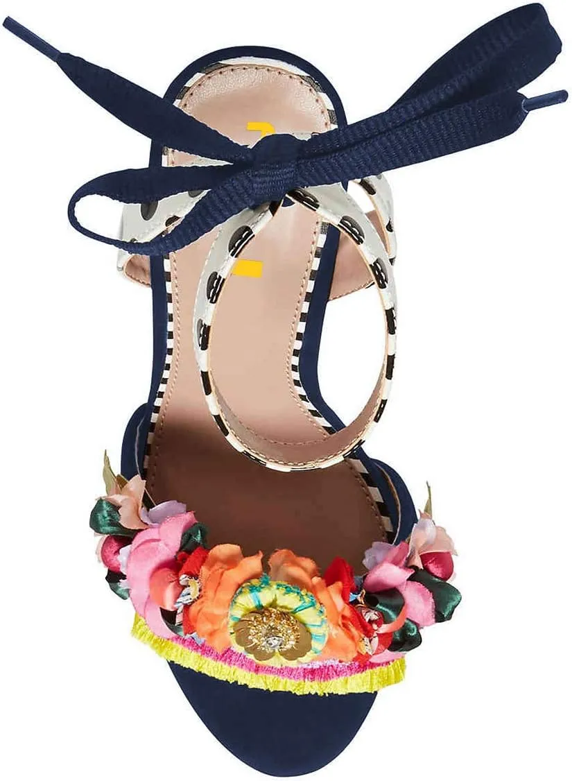 FSJ Women Floral Stiletto High Heel Sandal Ankle Strap Open Toe Pump D'Orsay Polka Dot Lace up Dress Party Summer Shoes Size 4-15 US