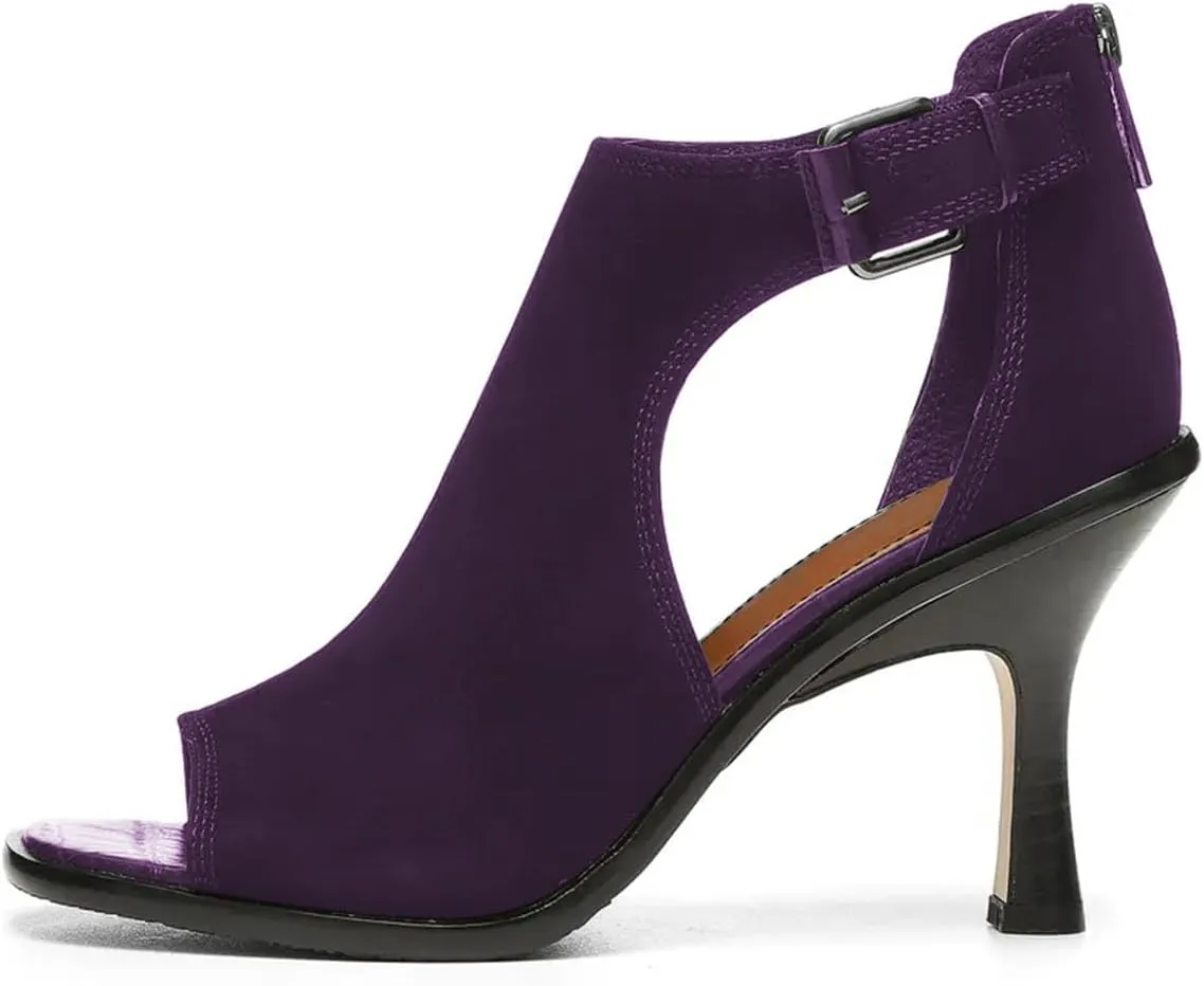 FSJ Women Peep Open Toe High Heel Sandals Cutout Ankle Strap Buckle Booties with Back Zipper Fashion Cocktail Nightclub Pumps Shoes Size 4-16 US