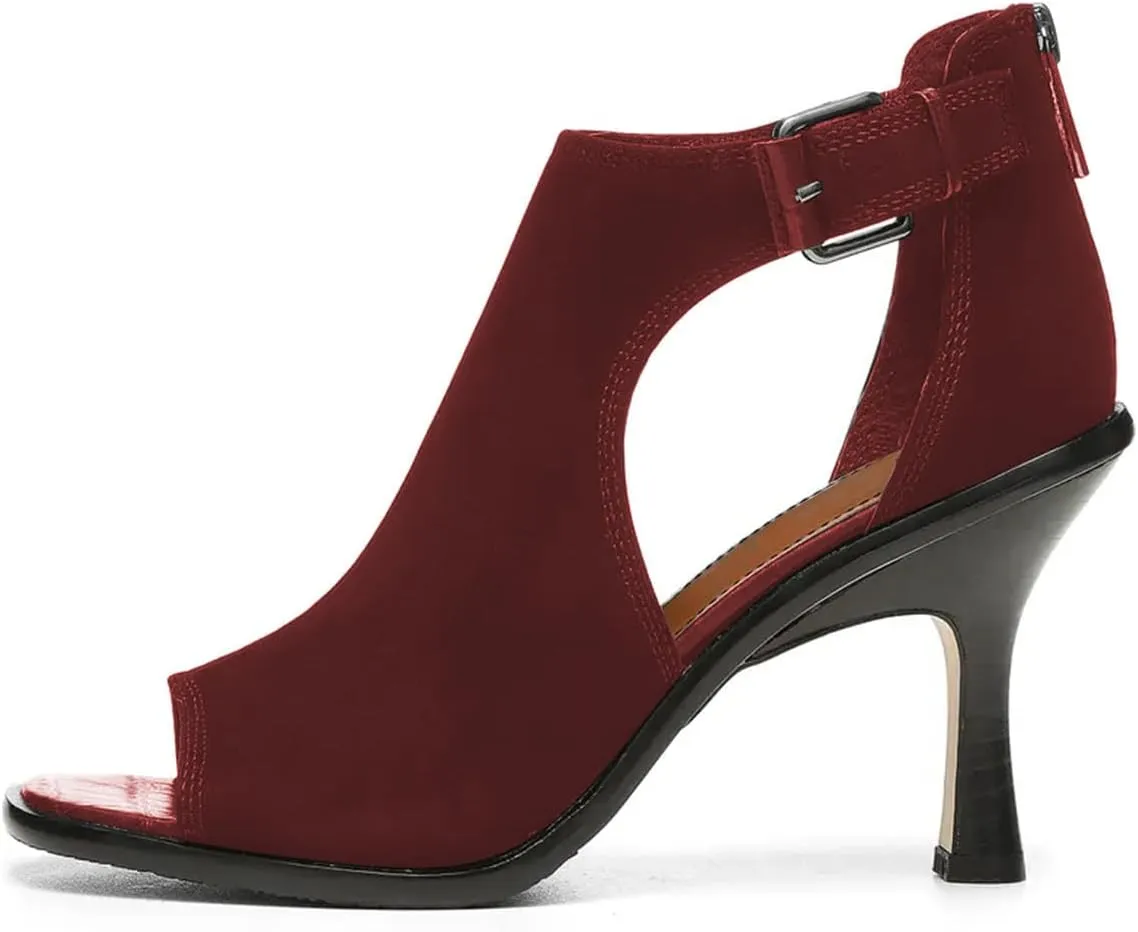FSJ Women Peep Open Toe High Heel Sandals Cutout Ankle Strap Buckle Booties with Back Zipper Fashion Cocktail Nightclub Pumps Shoes Size 4-16 US