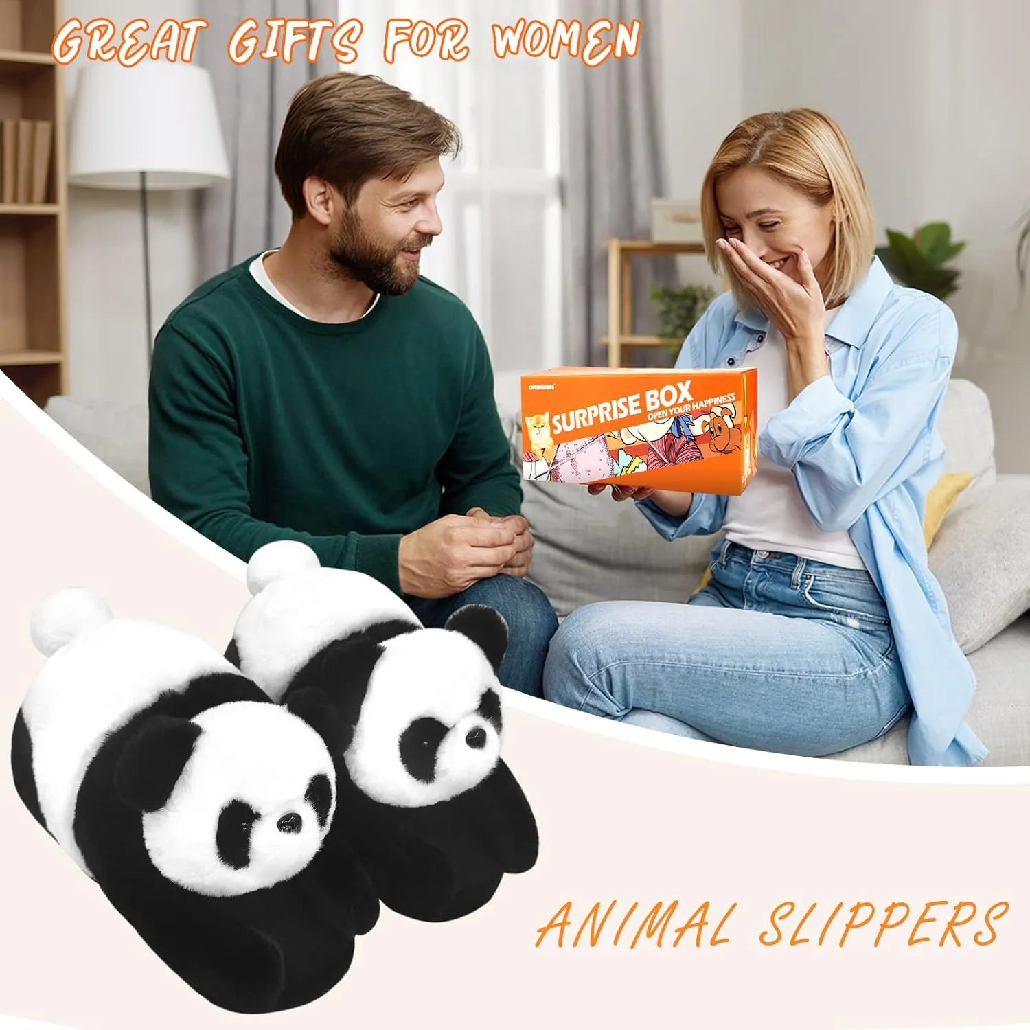 Funny Animal Slippers for Women, Cartoon Cute Fluffy Animal Slippers Cotton Soft Memory Foam Indoor Slippers,Birthday Gifts for Women