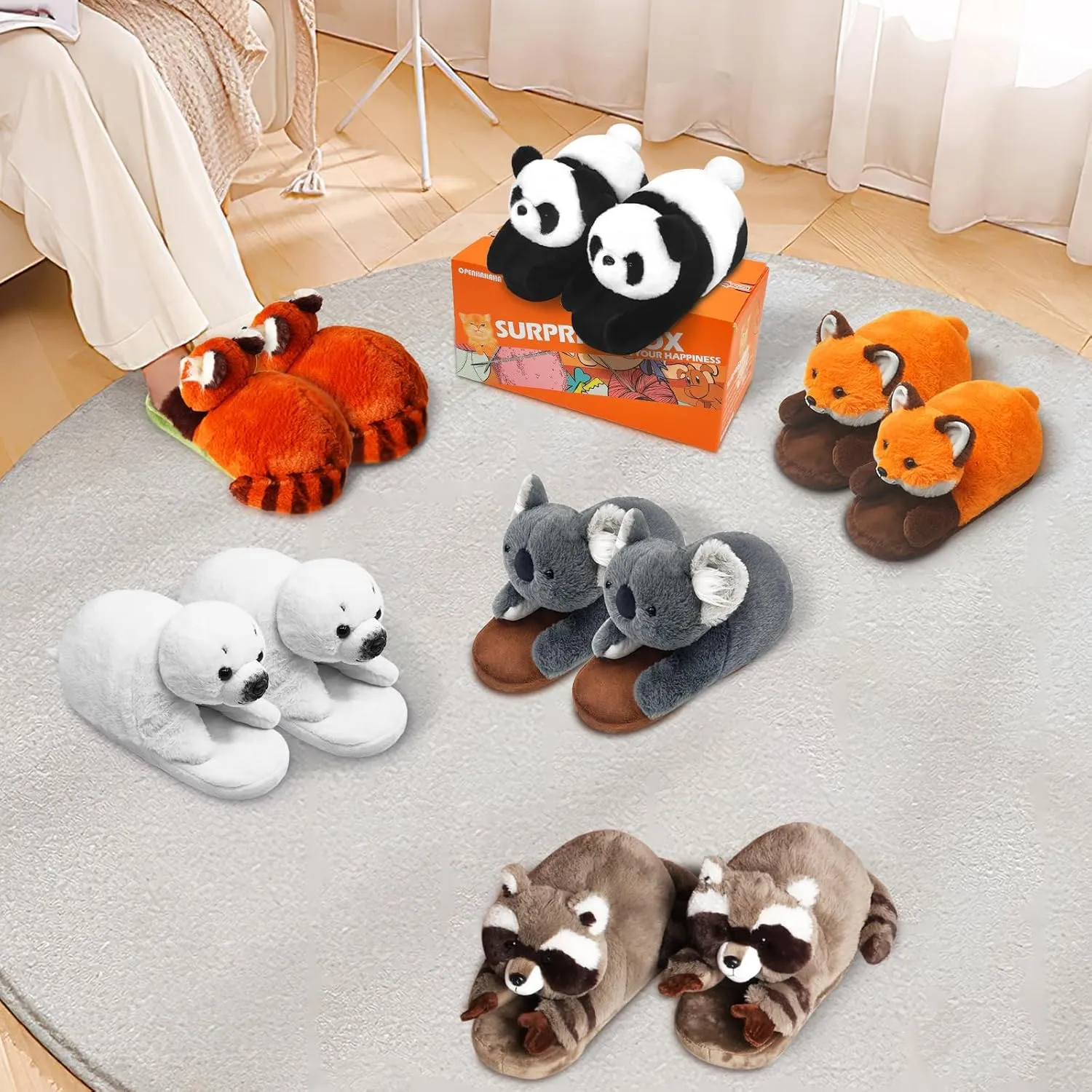 Funny Animal Slippers for Women, Cartoon Cute Fluffy Animal Slippers Cotton Soft Memory Foam Indoor Slippers,Birthday Gifts for Women