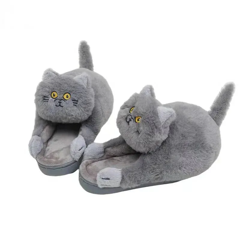 Funny Cat Cute Cartoon Shorthair Plush Slippers