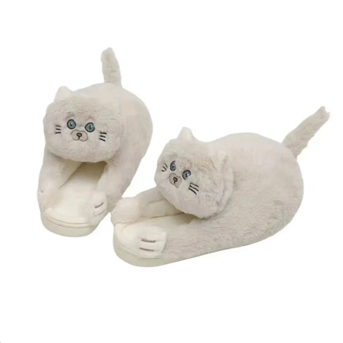 Funny Cat Cute Cartoon Shorthair Plush Slippers