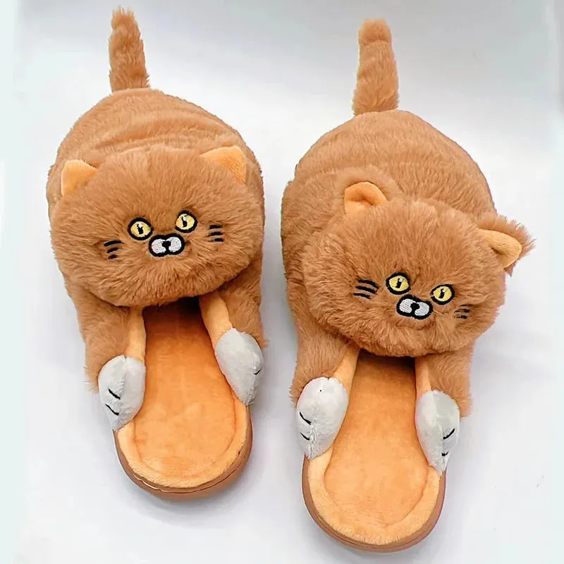 Funny Cat Cute Cartoon Shorthair Plush Slippers
