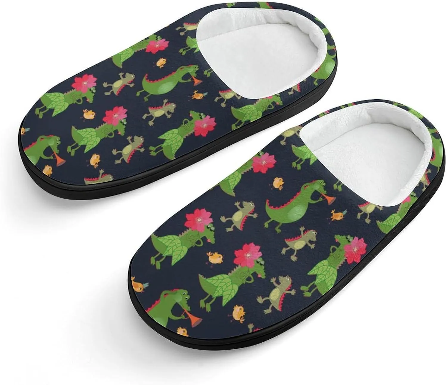 Funny Crocodiles And Little Birds Boys And Girls Home Printed Cotton Slippers Non-slip Soft And Warm 32-33
