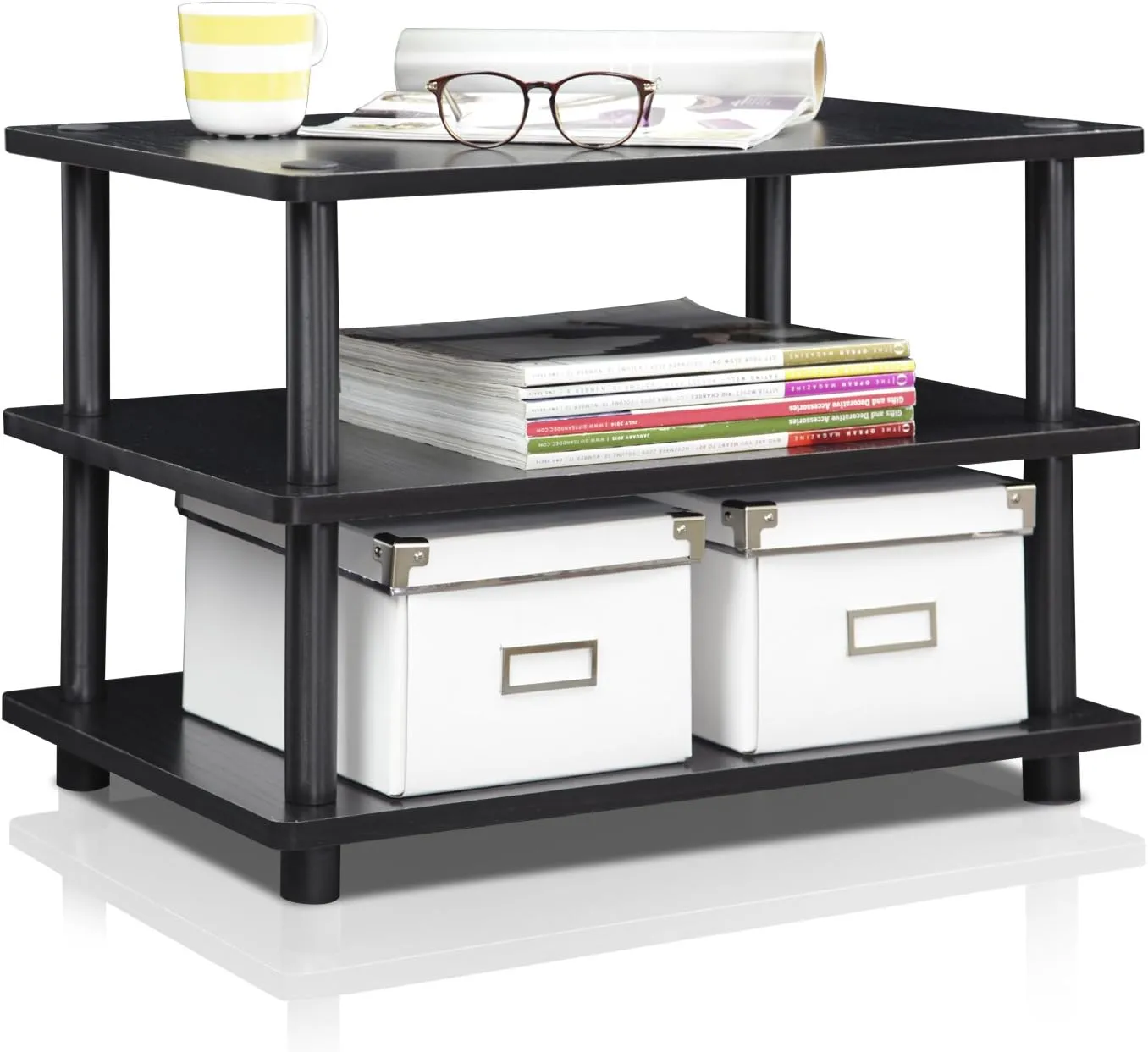 FURINNO Turn-N-Tube Easy Assembly 3-Tier Corner TV Stand, Blackwood/Black