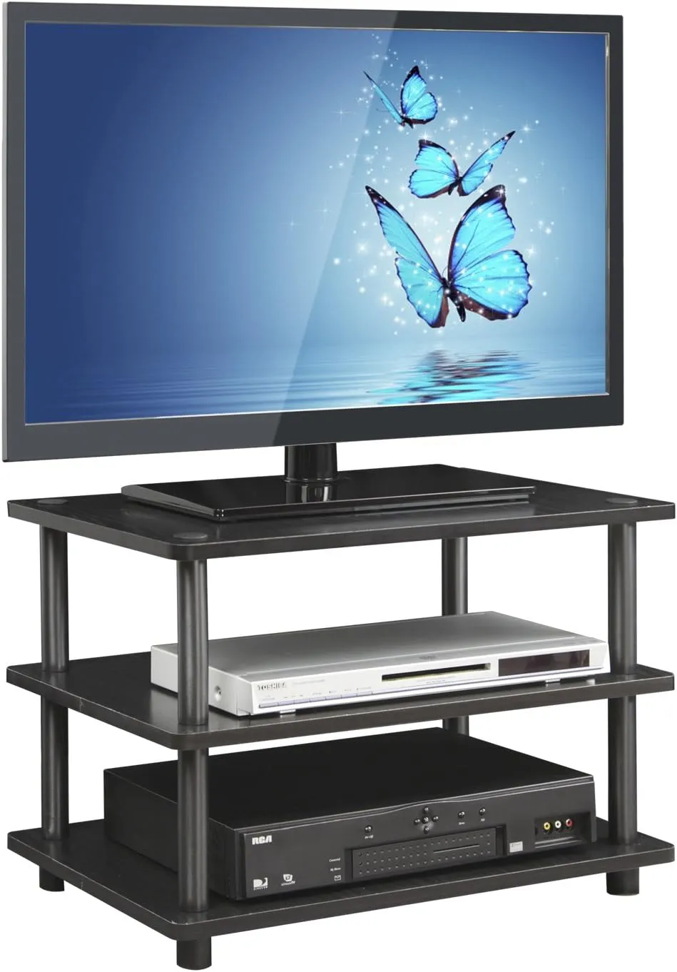 FURINNO Turn-N-Tube Easy Assembly 3-Tier Corner TV Stand, Blackwood/Black