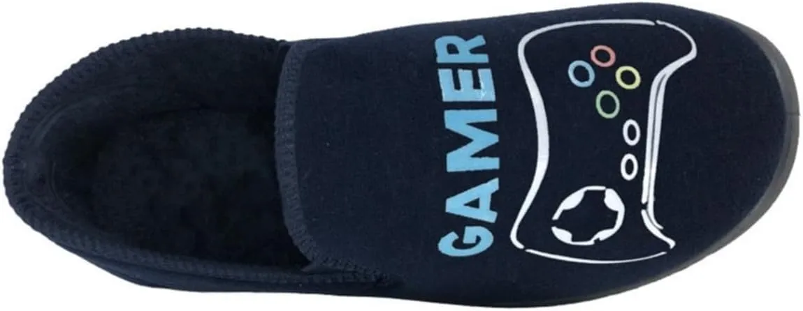 Gamer Boys Velour Slippers Navy Blue