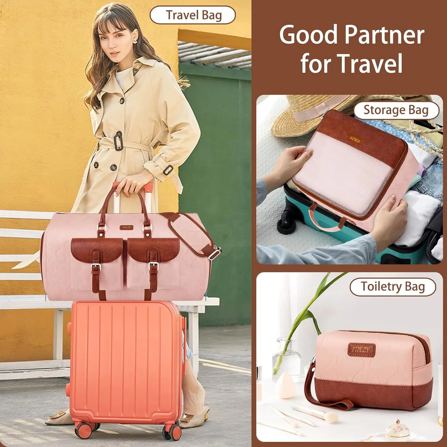 Garment Duffel Bag for Travel - ITIEZY Convertible Carry on Garment Duffel Travel Bag for Women Men Large Weekender Bag with Shoes Pouch 2 in 1 Hanging Suit Travel Duffel Bag 3pcs Set