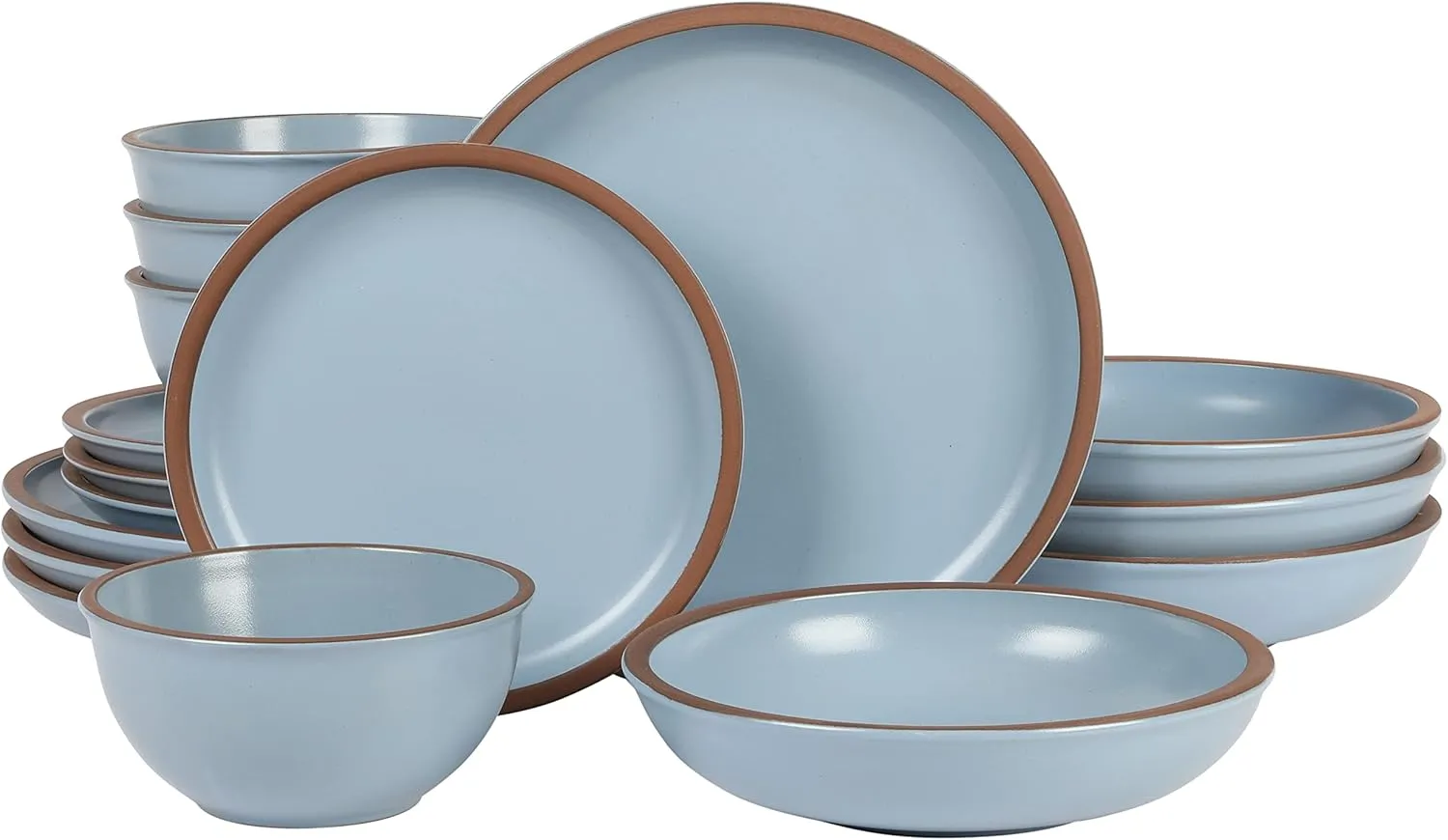 Gibson Elite Lagos 16 Piece Double Bowl Dinnerware Set, Light Blue, Service for 4 (16pcs)