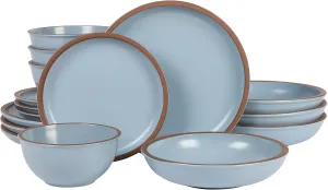 Gibson Elite Lagos 16 Piece Double Bowl Dinnerware Set, Light Blue, Service for 4 (16pcs)