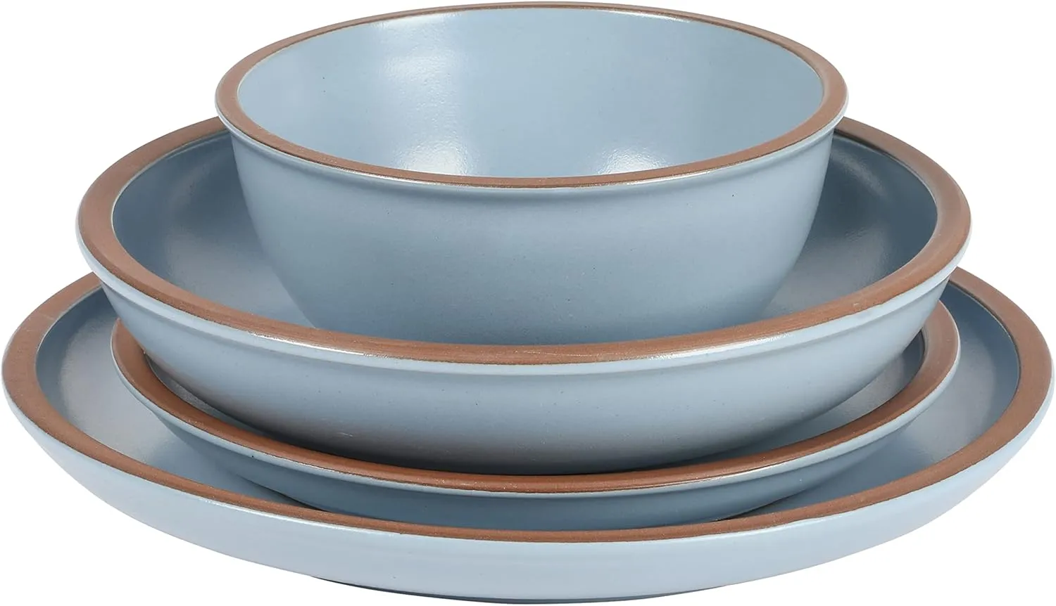 Gibson Elite Lagos 16 Piece Double Bowl Dinnerware Set, Light Blue, Service for 4 (16pcs)