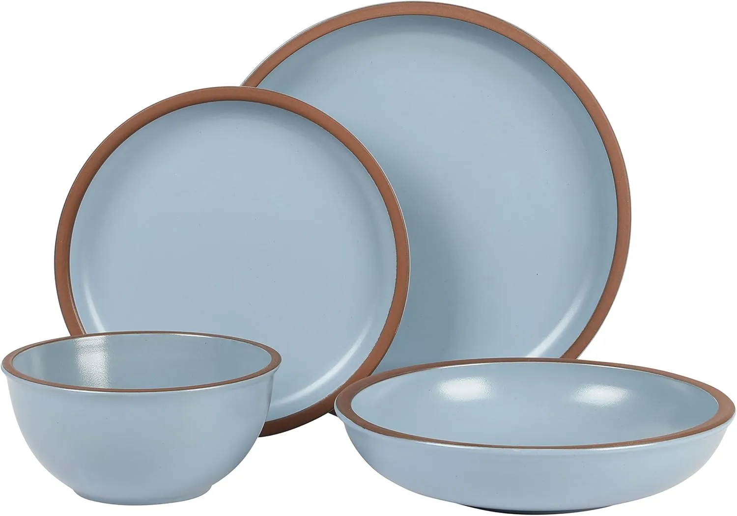 Gibson Elite Lagos 16 Piece Double Bowl Dinnerware Set, Light Blue, Service for 4 (16pcs)