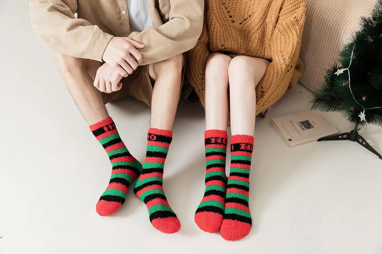 Gilbins Mens-Womens Christmas Holiday Fuzzy Socks with Grips Non Slip Skid Slipper Fluffy Hospital Winter Crew Sleep Socks