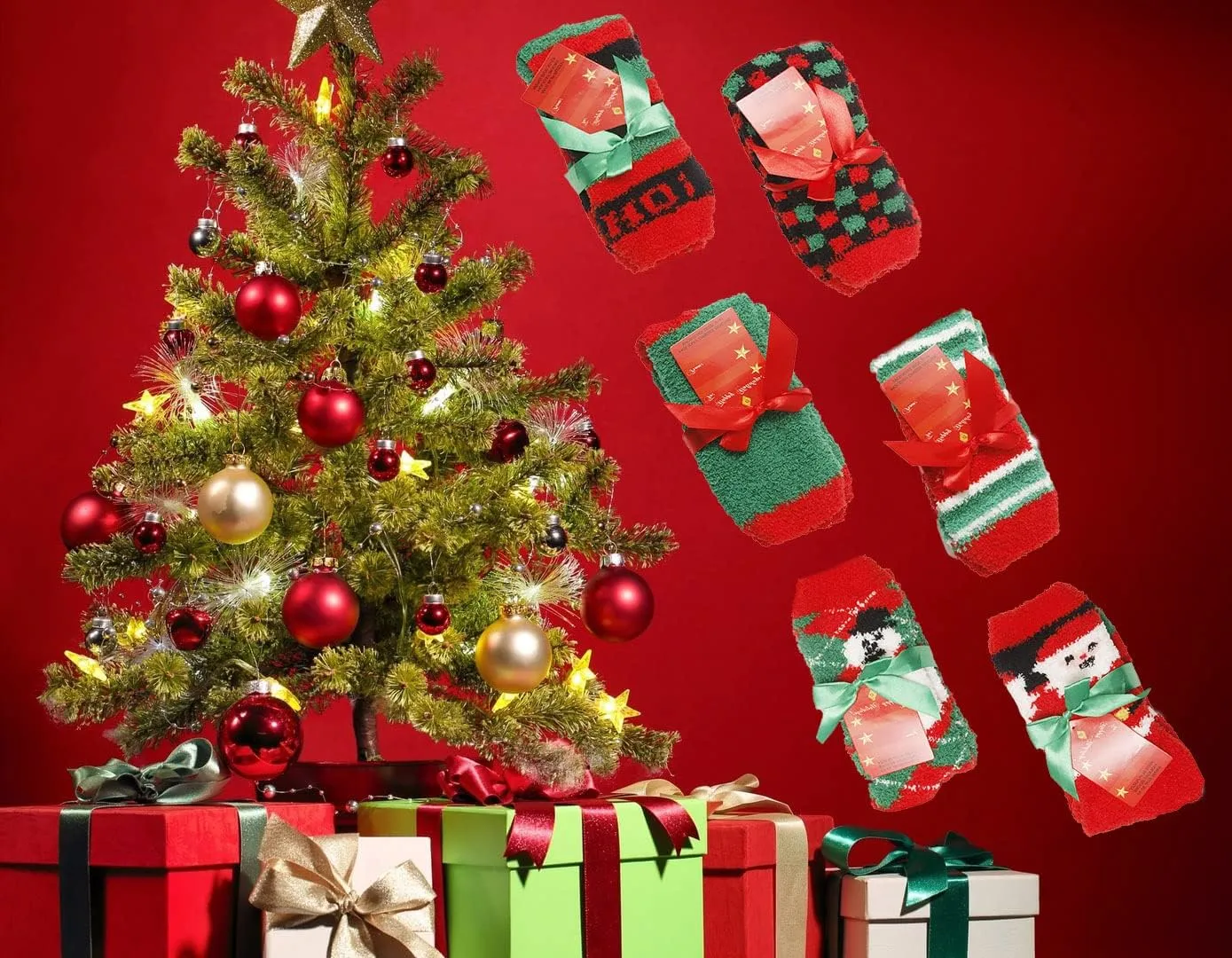 Gilbins Mens-Womens Christmas Holiday Fuzzy Socks with Grips Non Slip Skid Slipper Fluffy Hospital Winter Crew Sleep Socks