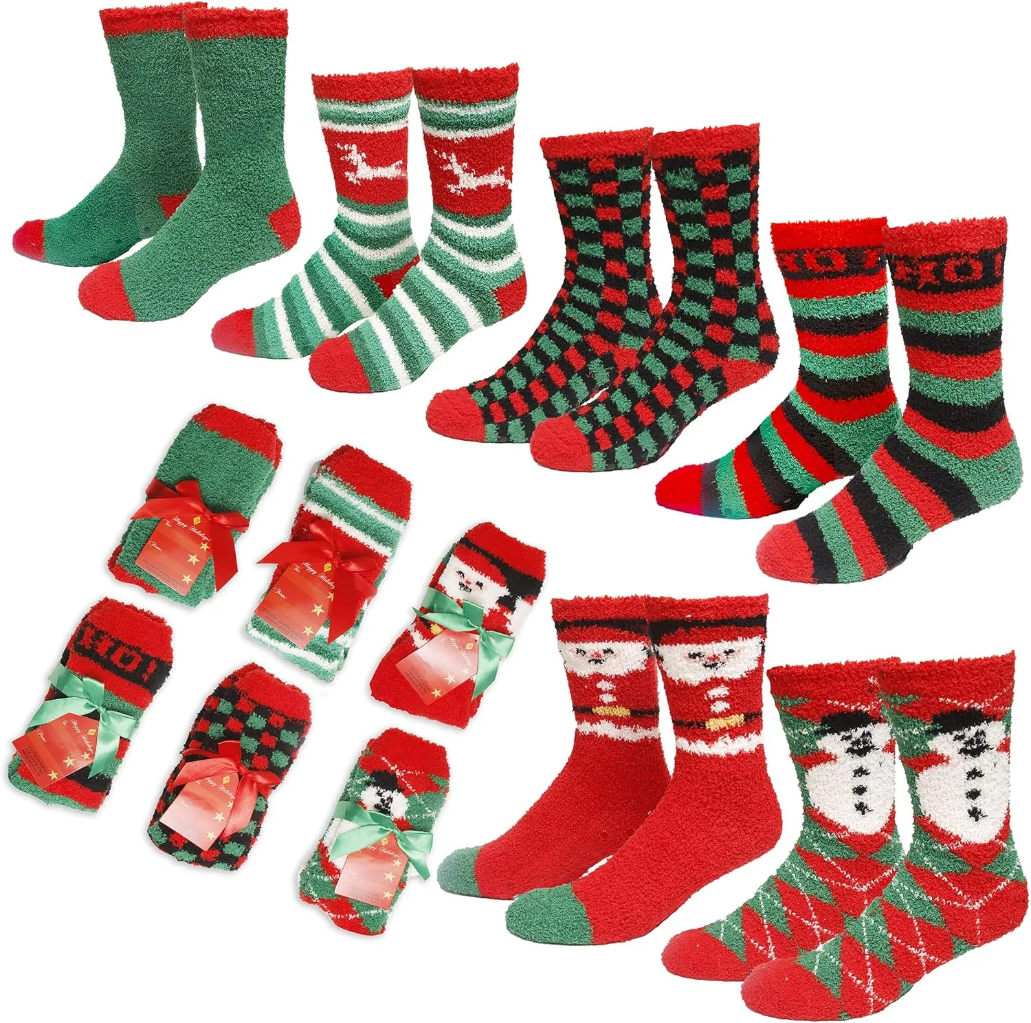 Gilbins Mens-Womens Christmas Holiday Fuzzy Socks with Grips Non Slip Skid Slipper Fluffy Hospital Winter Crew Sleep Socks